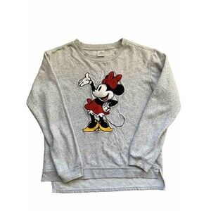 Disney Minnie Mouse Women's LARGE Crewneck Fleece Lined Chenille Patch Print